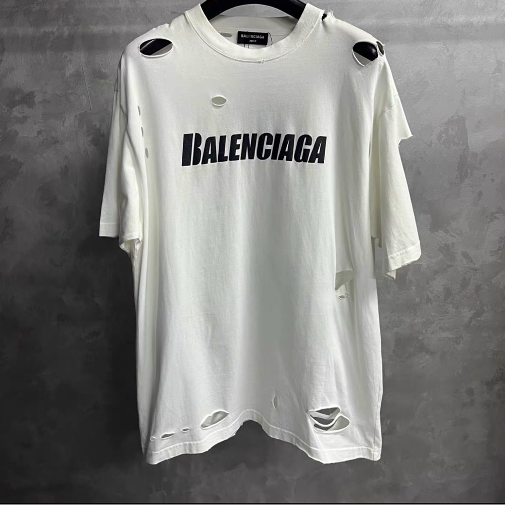 Authentic Balenciaga Black and White Distressed Tee